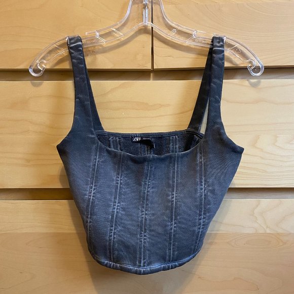 NWOT ZARA FADED-EFFECT BUSTIER TOP,  DARK GRAY SIZE: SMALL - Picture 4 of 5